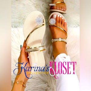 Crystal Splash Thong Sandals, Gold Sandals, Embellished Bling Sandals, Bedazzled